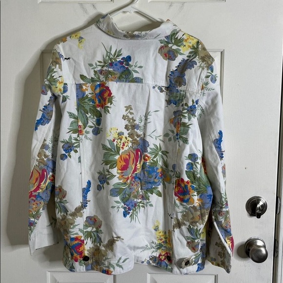 Susan Graver Women's Floral Cotton Jean Jacket size XL White Cottagecore Boho - Picture 9 of 9